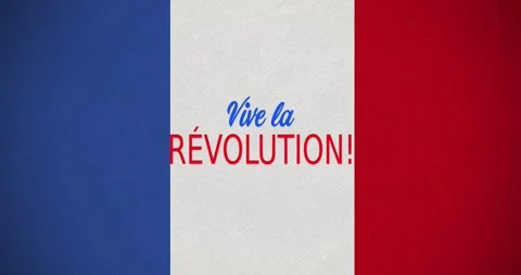 Cursive Vive la appearing, central white stripe revealing REVOLUTION! fading in, Stock Footage 334463170