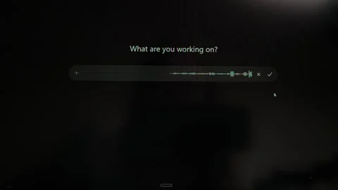 Cursor activates voice input in artificial intelligence chat on computer sc.. Stock Footage 333143379