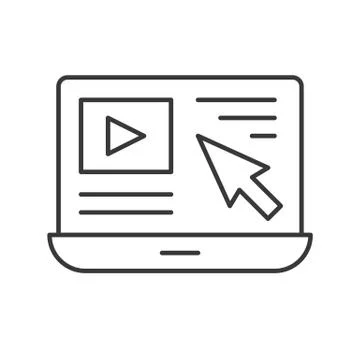 Cursor arrow and video clip on laptop screen, website related icon Stock Illustration