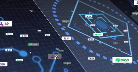 Cursor arrow entering hub selecting user-icon, updating metrics and fading icons Stock Footage 317227444