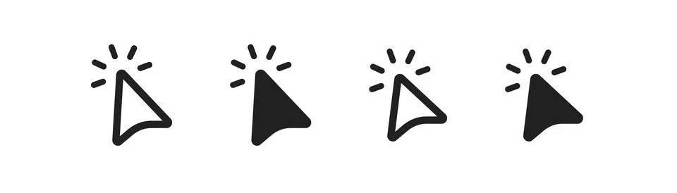 Cursor arrow icon set. Click mouse, wed button symbol in vector flat style. Stock Illustration