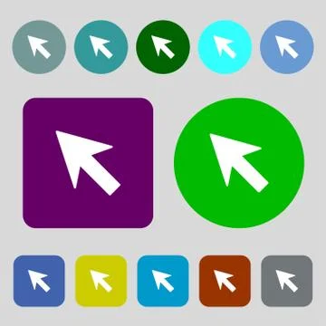 Cursor, arrow icon sign. 12 colored buttons. Flat design. イラスト素材