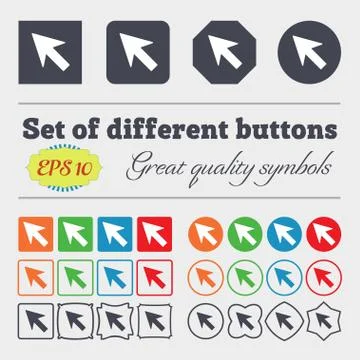 Cursor, arrow icon sign. Big set of colorful, diverse, high-quality buttons.  Stock Illustration