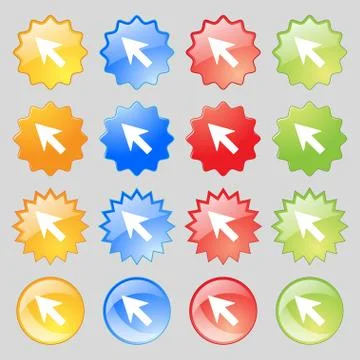 Cursor, arrow icon sign. Big set of 16 colorful modern buttons for your design. イラスト素材