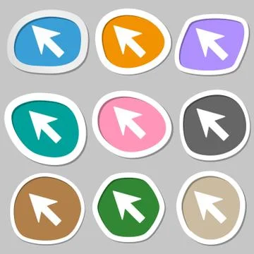 Cursor, arrow icon sign. Multicolored paper stickers. Vector Stock Illustration