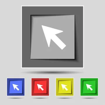 Cursor, arrow icon sign on the original five colored buttons. Vector Stock Illustration