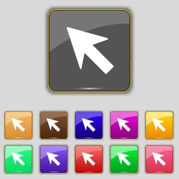 Cursor, arrow icon sign. Set with eleven colored buttons for your site. Vecto Ilustración de archivo