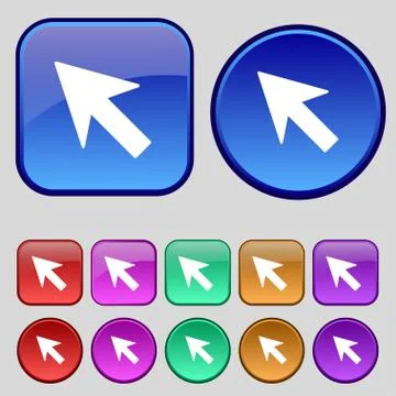 Cursor, arrow icon sign. A set of twelve vintage buttons for your design. Vec Stock Illustration