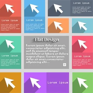 Cursor, arrow icon sign. Set of multicolored buttons. Metro style with space  Ilustración de archivo