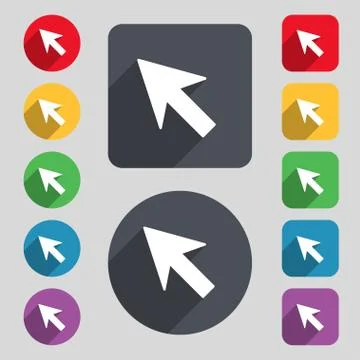 Cursor, arrow icon sign. A set of 12 colored buttons and a long shadow イラスト素材