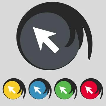 Cursor, arrow icon sign. Symbol on five colored buttons. Vector Stock Illustration