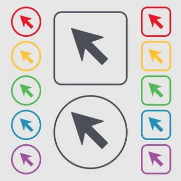 Cursor, arrow icon sign. symbol on the Round and square buttons with frame. V イラスト素材