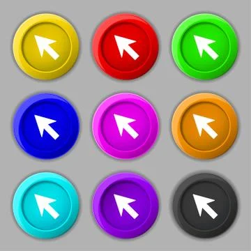 Cursor, arrow icon sign. symbol on nine round colourful buttons. Vector イラスト素材