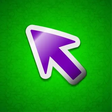 Cursor, arrow icon sign. Symbol chic colored sticky label on green background. Illustrazione stock