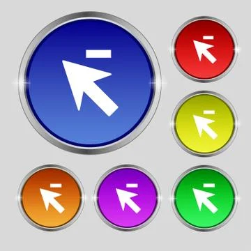 Cursor, arrow minus icon sign. Round symbol on bright colourful buttons. Vect Stock Illustration