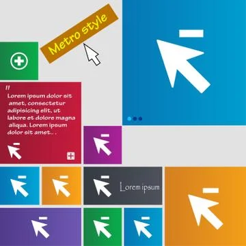 Cursor, arrow minus icon sign. Metro style buttons. Modern interface website  Stock Illustration