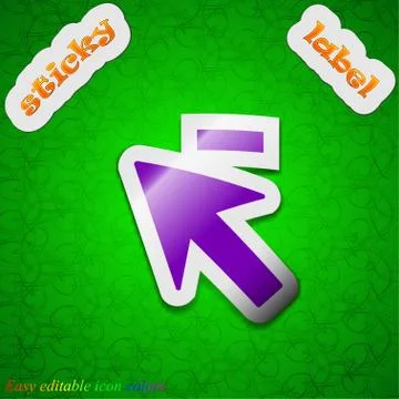 Cursor, arrow minus icon sign. Symbol chic colored sticky label on green back Stock Illustration