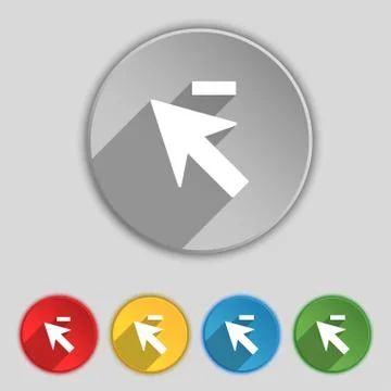 Cursor, arrow minus icon sign. Symbol on five flat buttons. Vector Stock Illustration
