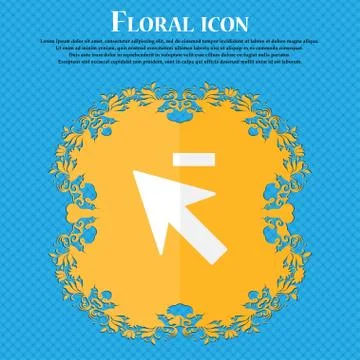 Cursor, arrow minus icon sign. Floral flat design on a blue abstract backgrou Stock Illustration