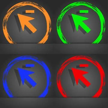 Cursor, arrow minus icon sign. Fashionable modern style. In the orange, green, b Illustrazione stock