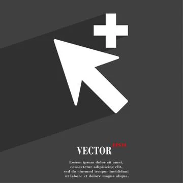 Cursor, arrow plus, add  icon symbol Flat modern web design with long shadow  Stock Illustration