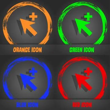 Cursor, arrow plus, add icon sign. Fashionable modern style. In the orange, g Ilustración de archivo