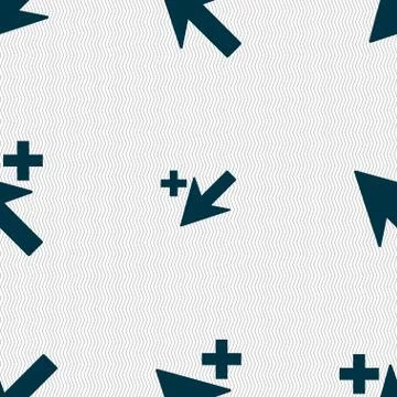 Cursor, arrow plus, add icon sign. Seamless abstract background with geometri Stock Illustration