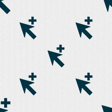 Cursor, arrow plus, add icon sign. Seamless abstract background with geometri Stock Illustration