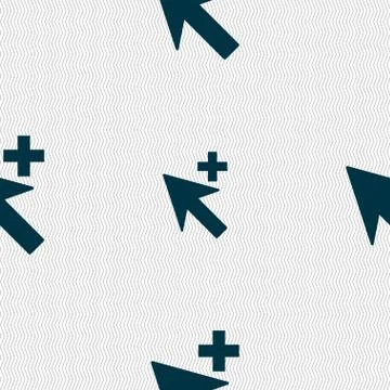 Cursor, arrow plus, add icon sign. Seamless abstract background with geometri Ilustración de archivo