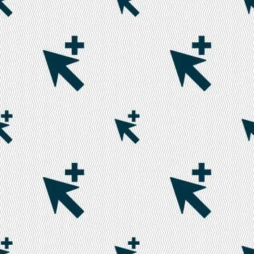 Cursor, arrow plus, add icon sign. Seamless abstract background with geometri Ilustración de archivo