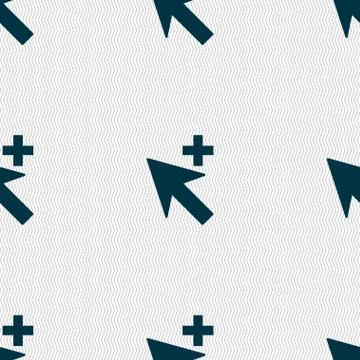 Cursor, arrow plus, add icon sign. Seamless abstract background with geometri Ilustración de archivo