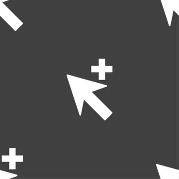 Cursor, arrow plus, add icon sign. Seamless pattern on a gray background. Vec イラスト素材