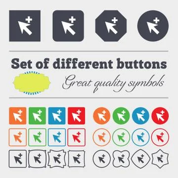 Cursor, arrow plus, add icon sign. Big set of colorful, diverse, high-quality bu Stock Illustration