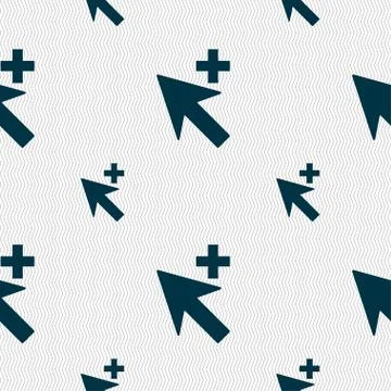 Cursor, arrow plus, add icon sign. Seamless pattern with geometric texture. イラスト素材