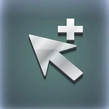Cursor, arrow plus, add icon symbol. 3D style. Trendy, modern design with space Ilustración de archivo