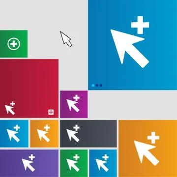 Cursor, arrow plus, add icon sign. Metro style buttons. Modern interface website イラスト素材