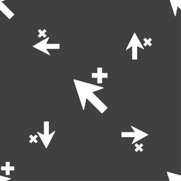 Cursor, arrow plus, add icon sign. Seamless pattern on a gray background. イラスト素材
