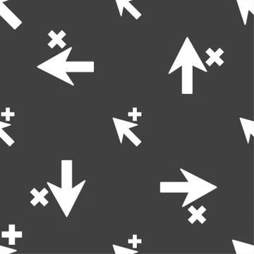 Cursor, arrow plus, add icon sign. Seamless pattern on a gray background. イラスト素材