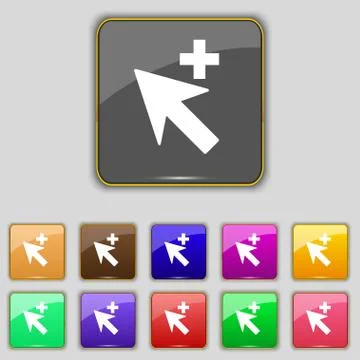 Cursor, arrow plus, add icon sign. Set with eleven colored buttons for your site イラスト素材