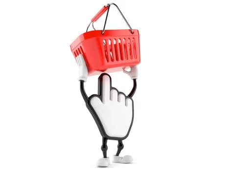Cursor character holding empty shopping basket Stock Illustration