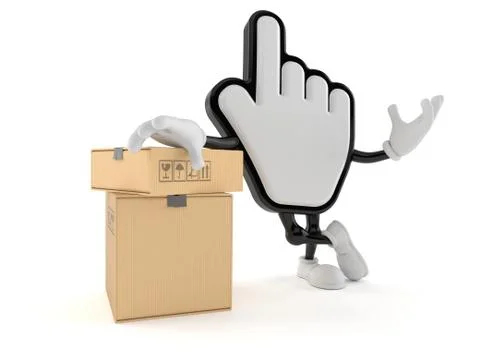Cursor character with stack of boxes Stock Illustration