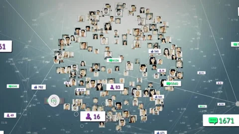 Cursor circling icons and boosting counts while headshot sphere filling, showing Stock Footage 312905356