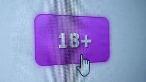 Cursor Clicking on a 18 plus button Stock Footage 164356880