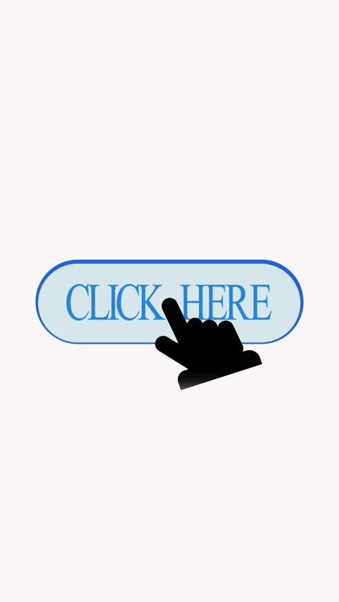 Cursor clicking animated click here button on white background vertical vid.. Stock Footage 321627698