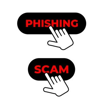 Cursor is clicking on the button with Phishing and Scam text. Danger and thre Stock Illustration