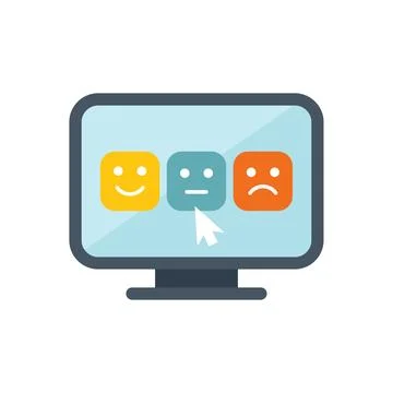 Cursor clicking neutral face on computer screen for customer feedback survey イラスト素材