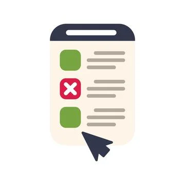 Cursor clicking on online survey form on tablet screen Illustrazione stock