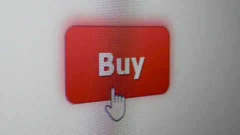 Cursor Clicking on a red Buy button on white background. Monitor screen with pix Stock-Footage 163089067