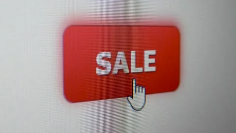 Cursor Clicking on a red Sale button on white background. Monitor screen with pi Stock Footage 163089091