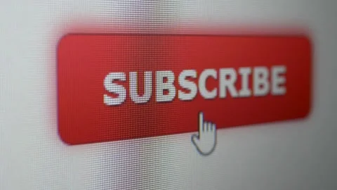 Cursor Clicking on a red subscribe button on white background. Monitor screen wi Stock Footage 163088973